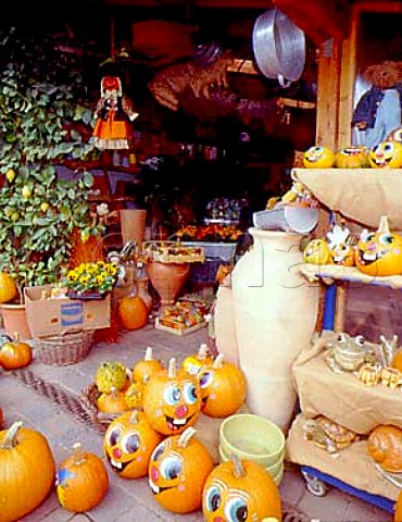 Autumnal display of pumpkins outside a small shop  Friedelsheim Pfalz Germany