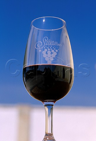 Glass of Sagrantino at the   Scacciadiavoli winery   Montefalco Umbria Italy