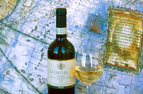 Bottle and glass of La Centuriona Gavi   Gavi Piemonte Italy