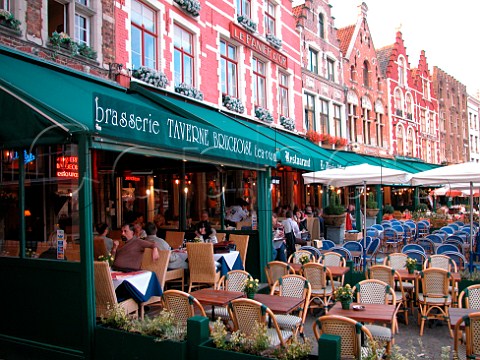 Restaurants bordering the market square Brugge   Belgium