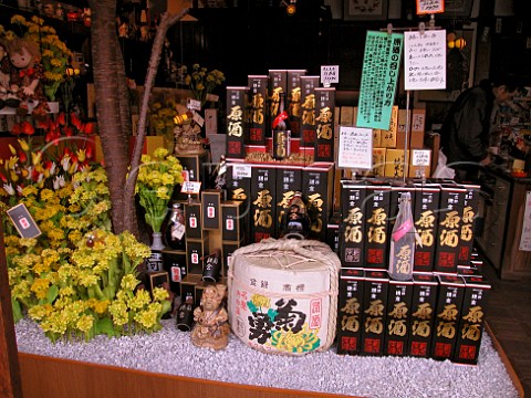 Display of sake in a liquor shop Kamakura Kanagawa   Prefecture Japan