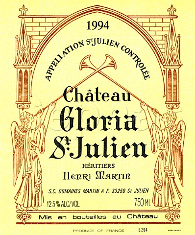 Wine label of Chteau Gloria 1994  StJulien  Bordeaux