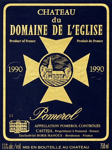 Wine label of Chteau du Domaine de LEglise 1990   Pomerol  Bordeaux