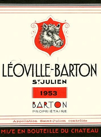 Wine label of Chteau LovilleBarton 1953   StJulien  Bordeaux