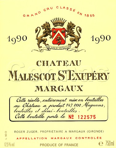 Wine label of Chteau Malescot StExupry 1990   Margaux  Bordeaux
