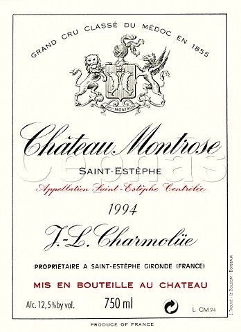 Wine label of Chteau Montrose 1994   StEstphe  Bordeaux