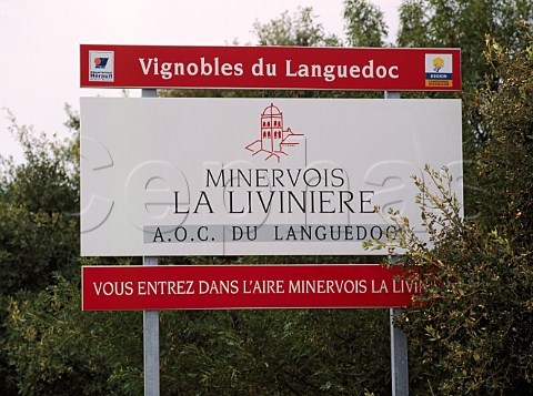 Sign at the start of Minervois La Livinire wine   region  Hrault France  Minervois La Livinire