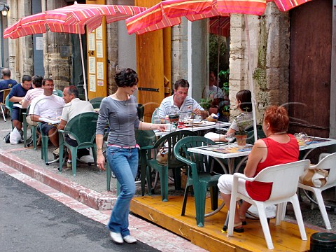 Tables outside a small restaurant Pzenas Hrault   France LanguedocRoussillon