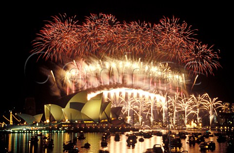 New Years Eve fireworks over Sydney Harbour New South Wales Australia