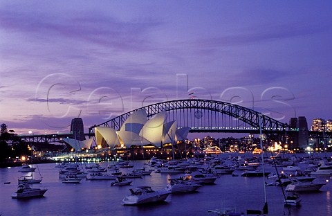 Sydney harbour inlcuding Opera House and harbour   bridge at dusk on New Years Eve New South Wales   Australia