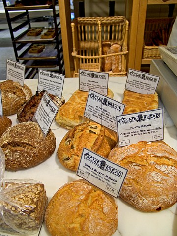 Selection of loaves on sale at Acme Bread   Embarcadero Center San Francisco California