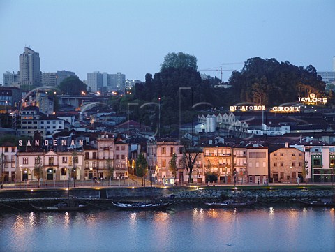 The port lodges of Vila Nova de Gaia Porto Portugal   at dawn viewed from Praa da Ribeira Porto