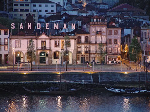 Sandeman port lodge in Vila Nova de Gaia  Porto   Portugal at dawn viewed from Praa da Ribeira Porto