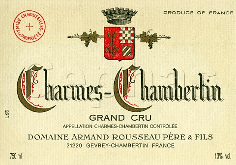 Wine label from bottle of Armand Rousseau Grand Cru   CharmesChambertin GevreyChambertin Cte dOr   France