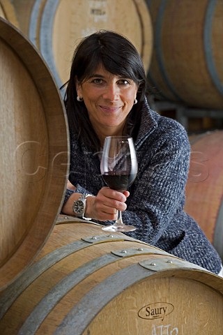Loredana Addari in the barrel cellar of Podere   Ruggeri Corsini  Bussia Monforte dAlba Piedmont   Italy  Barolo