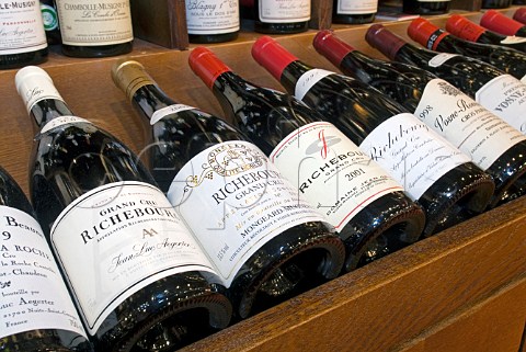 Selection of Grand Cru Richebourg bottles on display   in JeanLuc Aegerter wine shop Rue Carnot Beaune   Cte dOr France