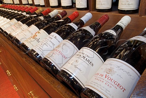 Selection of fine Burgundy wine bottles on display   in JeanLuc Aegerter wine shop Rue Carnot Beaune   Cte dOr France