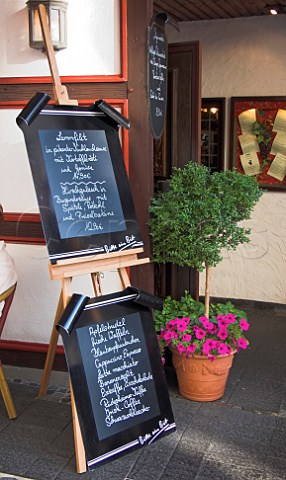 Restaurant menu boards Bernkastel Mosel Germany