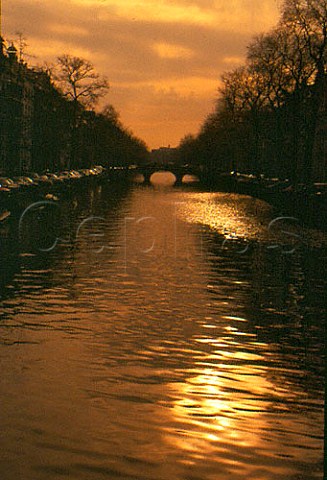 Canal at dusk  Amsterdam Holland