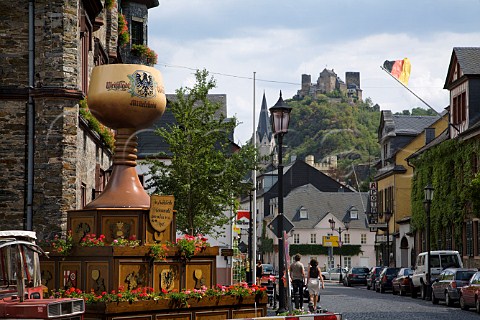 Giant wine goblet display in the wine town of   Oberwesel Germany  Mittelrhein