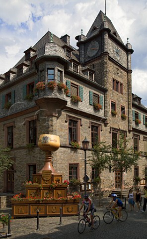 Giant wine goblet display in the wine town of   Oberwesel Germany  Mittelrhein