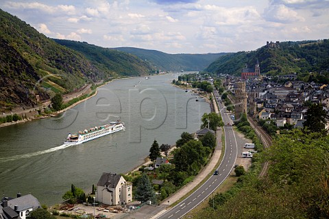Passenger cruiser on the Rhine at Oberwesel   Germany  Mittelrhein
