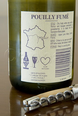 Back label of a bottle of Pouilly Fum wine showing   the sweetdry labelling system