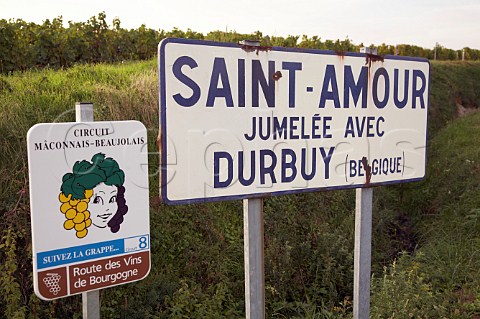 Road sign for SaintAmour on the Route des Vins   SaneetLoire France StAmour  Beaujolais