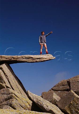 Walker on the Cantilever Glyder Fach   Snowdonia Wales