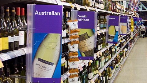 Wine aisle in an English supermarket