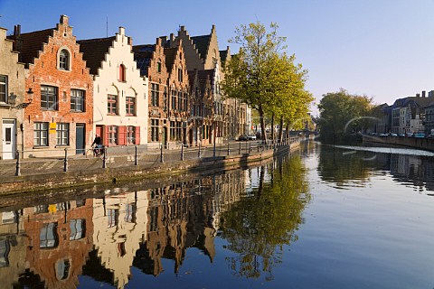 Dutch gable houses overlooking Poterierei canal Bruges Belgium