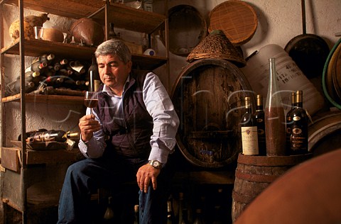Giovanni Arcadu in his wine cellar at Gostolai Winery Oliena Sardinia Italy