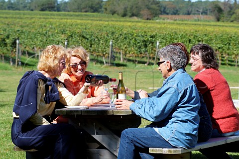 Tourists enjoying wine with lunch at Bedell Cellars Cutchogue Long Island New York USA North Fork AVA