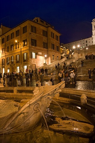 Crowds on the Spanish Steps at night Piazza di Spagna Rome Italy
