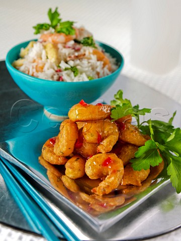 Crispy prawns with special fried rice