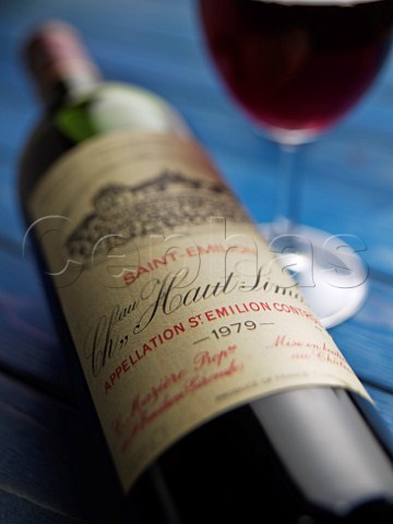 Bottle and glass of Chteau HautSimau wine France Bordeaux  Stmilion