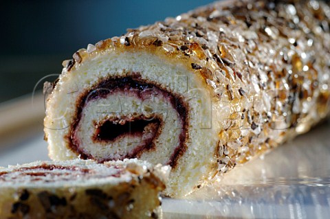 Swiss roll covered in amber sugar