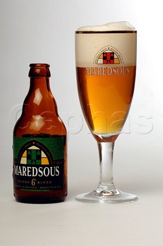 Bottle and glass of Maredsous Abbey beer