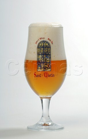 Glass of SaintMartin Blonde Abbey beer Brunehaut Belgium
