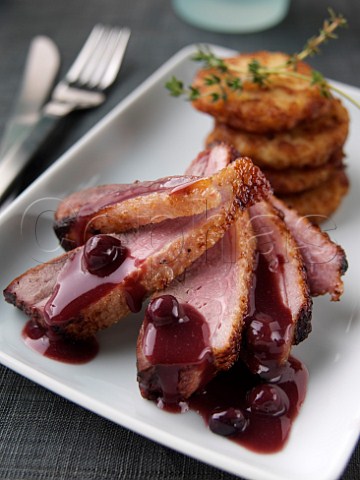 Roast duck with potato croquettes