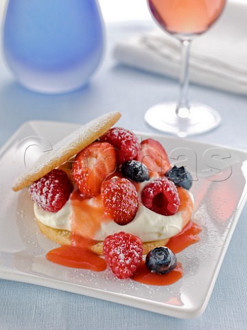 Shortcake with cream and summer berries on top