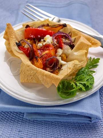 Filo pastry boat with roasted vegetables