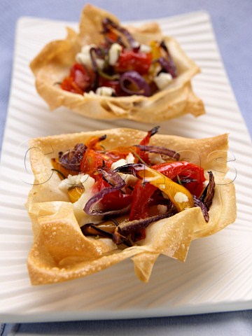 Filo pastry  boats with roasted vegetables