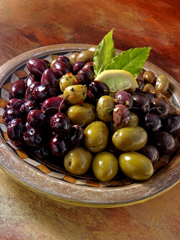 Plate of black and green olives