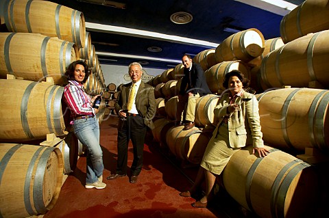 Jos Giaccomo Antonio and Gabriella Anca Rallo in the Mille e una Notte barrel cellar of Donnafugata Winery Marsala Sicily Italy