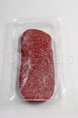 Plastic pack of sliced salami