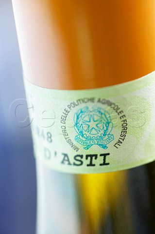 Detail of a bottle of Moscato DAsti Piemonte Italy Moscato dAsti