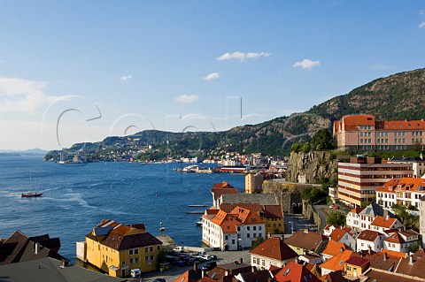 View over city and Byfjorden Bergen Norway