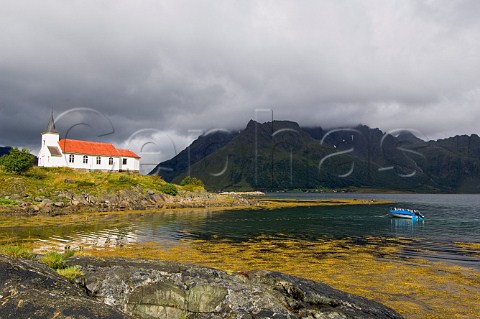 Church on Higravfjorden Lofoten Islands Norway
