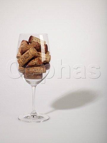 Bordeaux wine corks in a Riedel Bordeaux glass